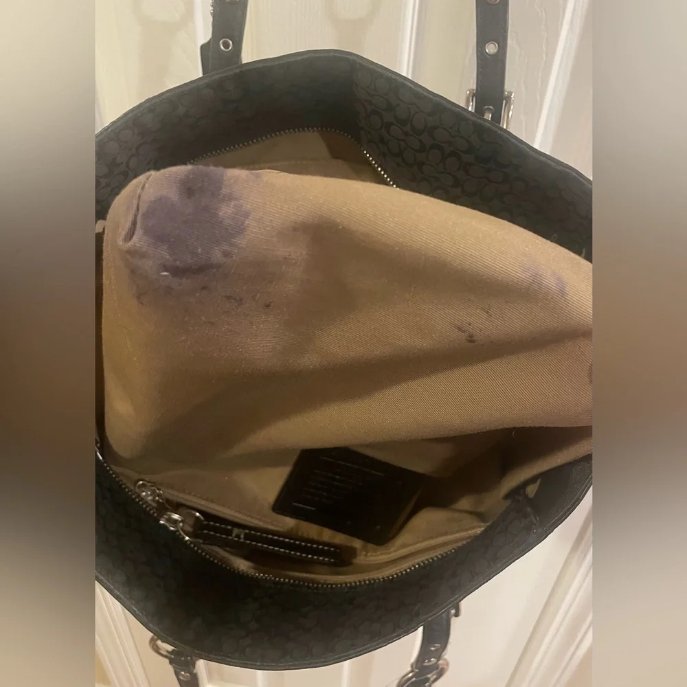 Coach Bag Coach bag with C Black Tote Bag with zipper Vintage Coach work bag - Picture 9 of 11